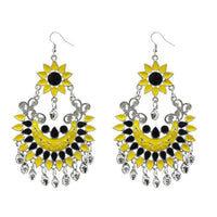 Jeweljunk Silver Plated Yellow Meenakari Afghani Earrings - 1311055D