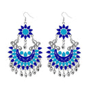 Tip Top Fashions Blue Meenakari Silver Plated Afghani Earrings - 1311055E