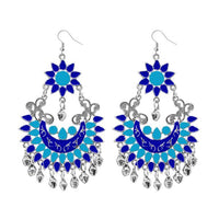 Tip Top Fashions Blue Meenakari Silver Plated Afghani Earrings - 1311055E