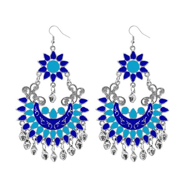 Tip Top Fashions Blue Meenakari Silver Plated Afghani Earrings - 1311055E