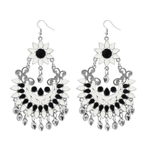 Jeweljunk White Meenakari Silver Plated Afghani Earrings - 1311055F