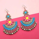 Jeweljunk Gold Plated Blue Meenakari Afghani Earrings - 1311057N