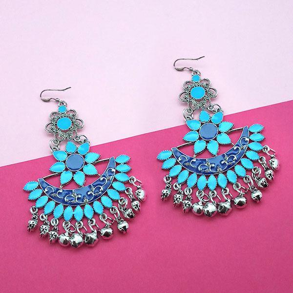 Jeweljunk Silver Plated Blue Meenakari Afghani Earrings - 1311057O