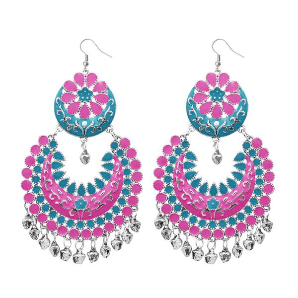 Jeweljunk Silver Plated Pink Meenakari Afghani Earrings - 1311058B