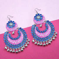 Jeweljunk Pink & Blue Meenakari Afghani Earrings - 1311058N
