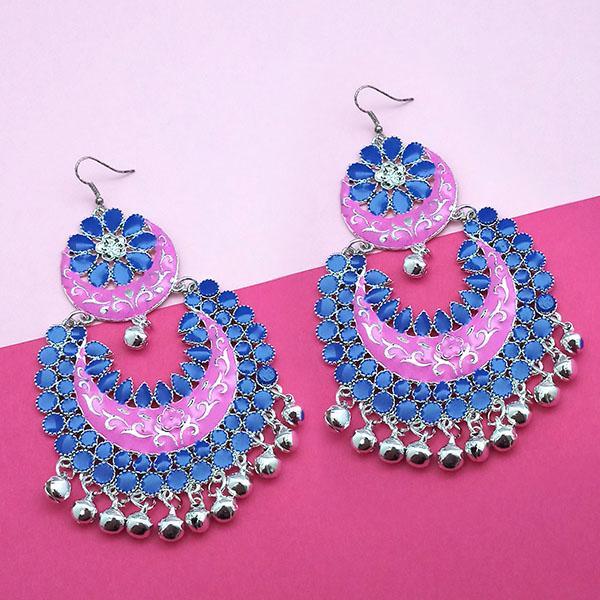 Jeweljunk Pink & Blue Meenakari Afghani Earrings - 1311058N