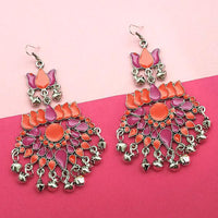 Jeweljunk Orange & Purple Meenakari Afghani Earrings - 1311059L