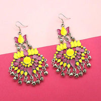 Jeweljunk Yellow & Pink Meenakari Afghani Earrings - 1311059N