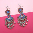 Jeweljunk Brown & Blue Meenakari Afghani Earrings - 1311061B