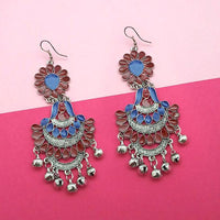 Jeweljunk Brown & Blue Meenakari Afghani Earrings - 1311061B