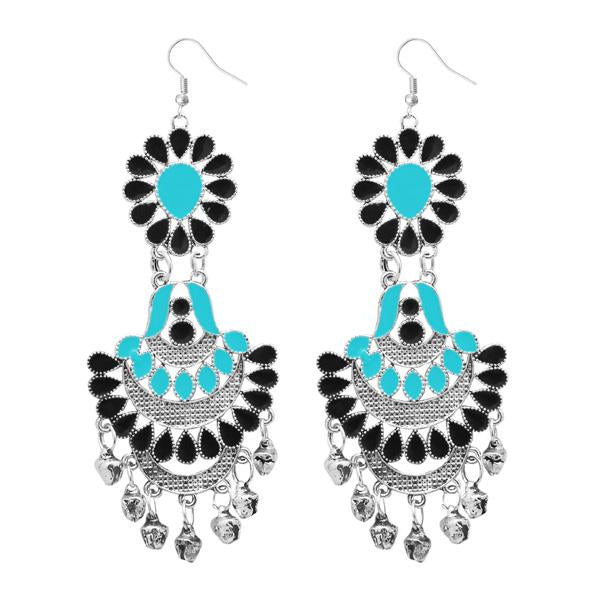 Jeweljunk Silver Plated Black Meenakari Afghani Earrings - 1311061F