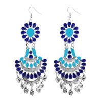 Jeweljunk Silver Plated Blue Meenakari Afghnai Earrings - 1311061H