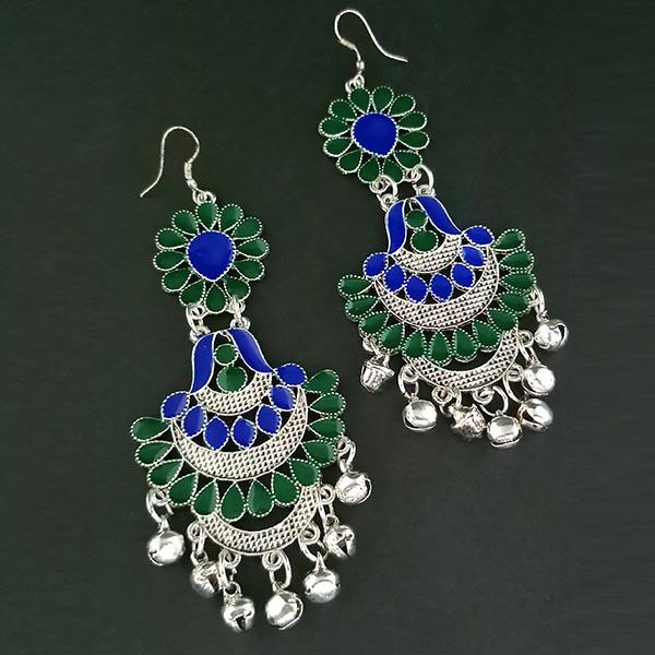 Jeweljunk Blue And Green Meenakari Afghani Earrings - 1311061V