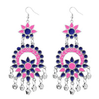 Jeweljunk Silver Plated Pink Meenakari Afghani Earrings - 1311062E