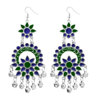 Jeweljunk Green Meenakari Silver Plated Afghani Earrings - 1311062I
