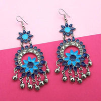 Jeweljunk Silver Plated Blue Meenakari Afghani Earrings - 1311062M