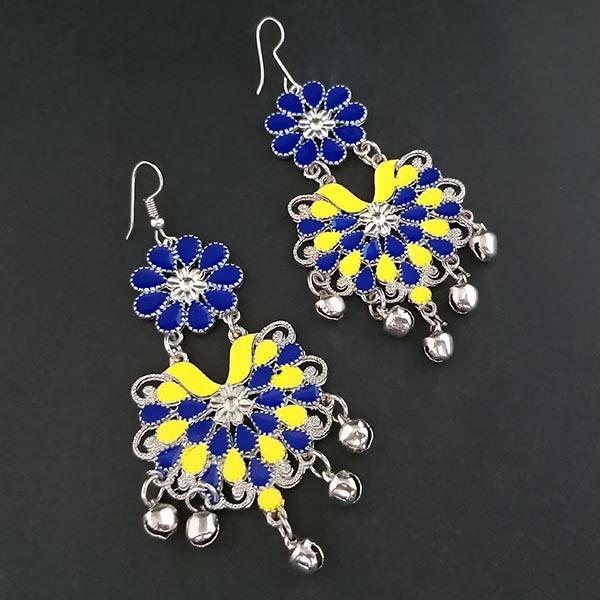 Jeweljunk Blue And Yellow Meenakari Afghani Earrings - 1311063G