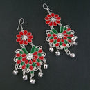 Jeweljunk Red And Green Meenakari Afghani Earrings - 1311063H