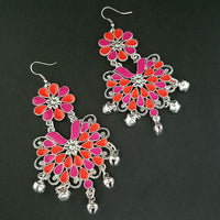 Jeweljunk Pink And Orange Meenakari Afghani Earrings - 1311063M