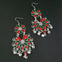Jeweljunk Red And Green Meenakari Afghani Earrings - 1311063Q