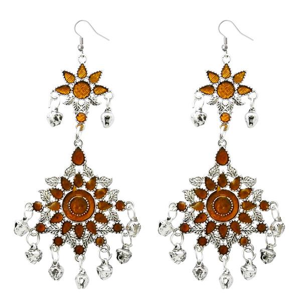 Jeweljunk Brown Meenakari Silver Plated Afghani Earrings - 1311064D