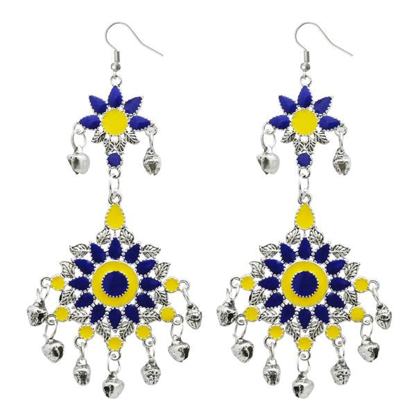 Tip Top Fashions Silver Plated Blue Meenakari Afghani Earrings - 1311064G