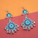 Jeweljunk Blue Silver Plated Meenakari Afghani Earrings - 1311064I