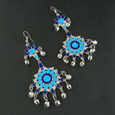 Jeweljunk Blue Meenakari Silver Plated Afghani Earrings - 1311064M