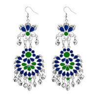 Jeweljunk Silver Plated Blue Meenakari Afghani Earrings - 1311065B