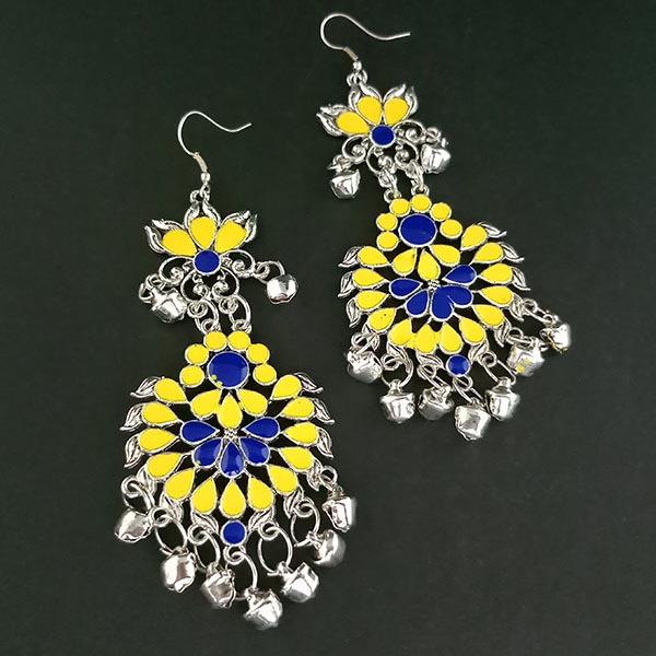 Jeweljunk Yellow And Blue Meenakari Afghani Earrings - 1311065P