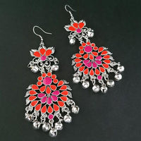 Jeweljunk Orange And Pink Meenakari Afghani Earrings - 1311065S