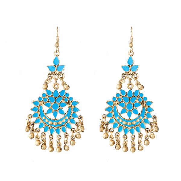 Tip Top Fashions Gold Plated Blue Meenakari Afghani Earrings - 1311066A