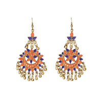Jeweljunk Orange Meenakari Gold Plated Afghani Earrings - 1311066K