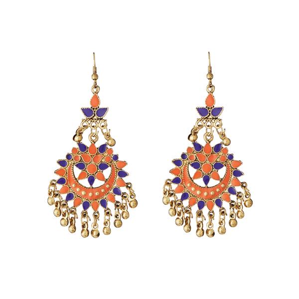 Jeweljunk Orange Meenakari Gold Plated Afghani Earrings - 1311066K