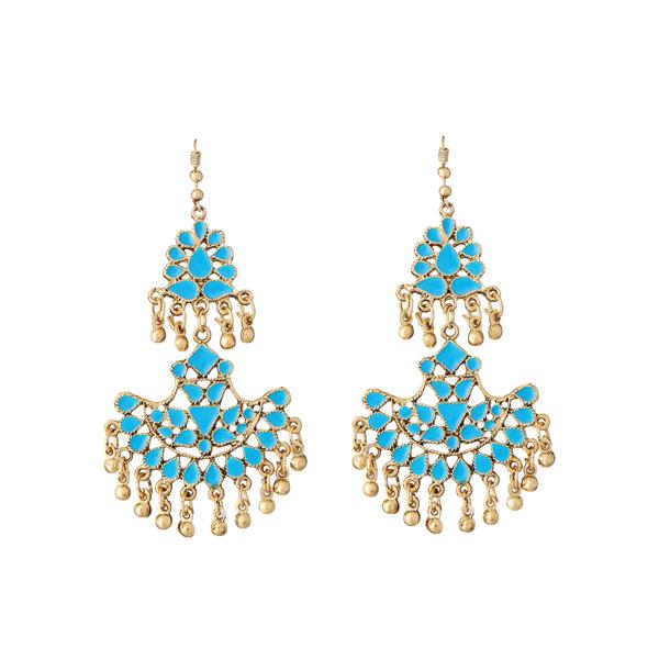 Jeweljunk Blue Meenakari Gold Plated Afghani Earrings - 1311067A