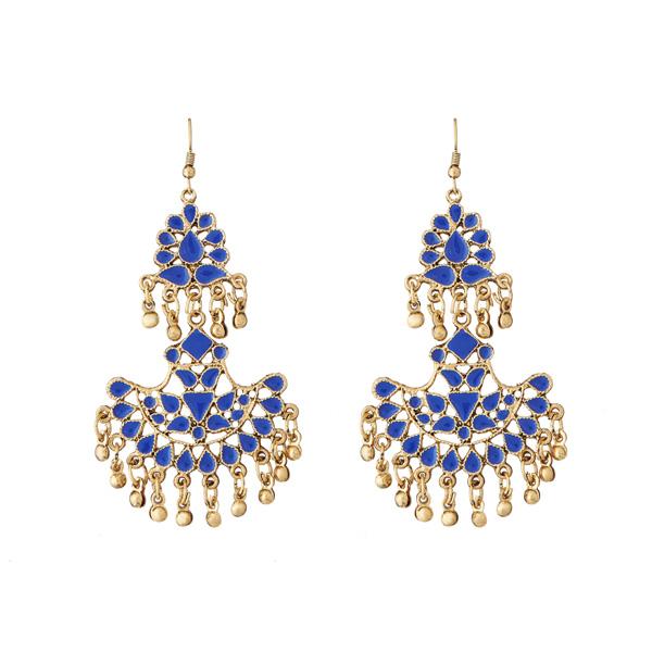 Jeweljunk Gold Plated Blue Meenakari Afghani Earrings - 1311067C