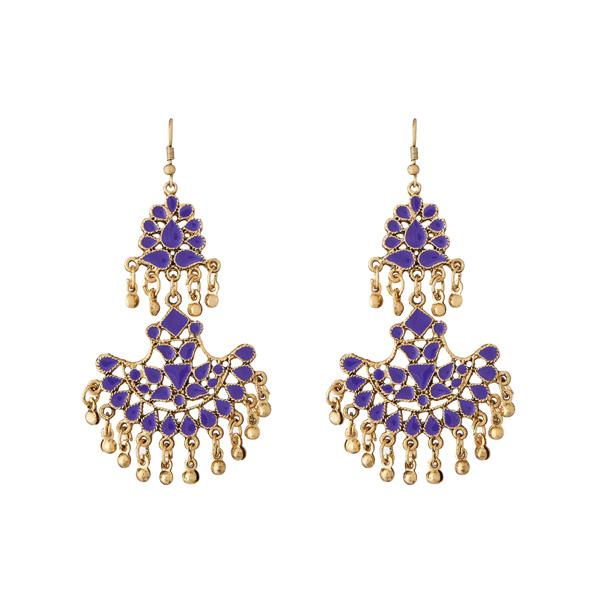 Jeweljunk Purple Meenakari Gold Plated Afghani Earrings - 1311067I