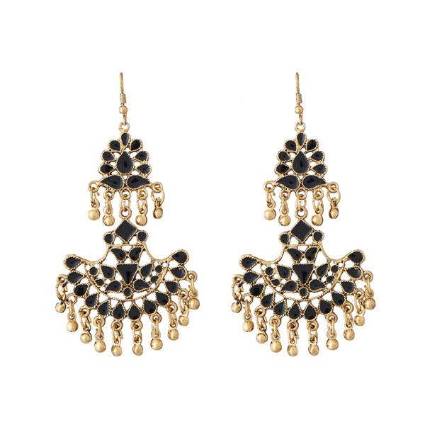 Jeweljunk Black Meenakari Gold Plated Afghani Earrings - 1311067K