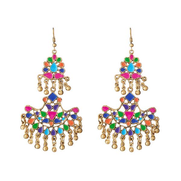Jeweljunk Multi Meenakari Gold Plated Afghani Earrings - 1311067L