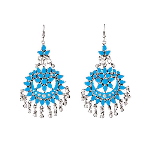 Jeweljunk Blue Meenakari Silver Plated Afghani Earrings - 1311069A