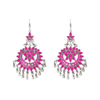 Jeweljunk Pink Meenakari Silver Plated Afghani Earrings - 1311069F