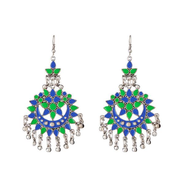 Jeweljunk Blue Meenakari Silver Plated Afghani Earrings - 1311069H
