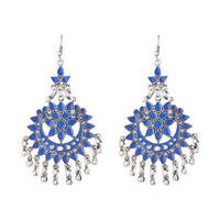 Jeweljunk Blue Meenakari Silver Plated Afghani Earrings - 1311069K