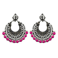 Jeweljunk Pink Beads Rhodium Plated Afghani Earrings - 1311073C