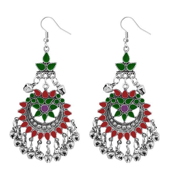 Jeweljunk Multicolor Meenakari Silver Plated Afghani Earrings - 1311077B