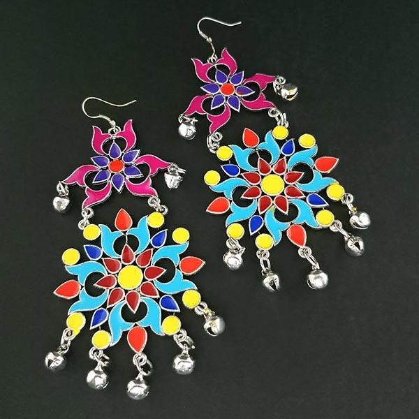 Jeweljunk Multicolor Meenakari Silver Plated Afghani Earrings - 1311085A