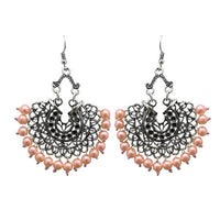 Tip Top Fashions Pink Beads Oxidised Plated Afghani Earrings - 1311208J