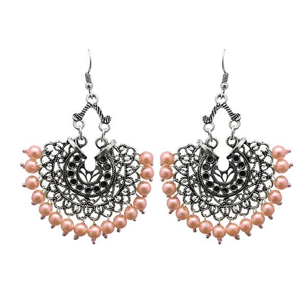 Tip Top Fashions Pink Beads Oxidised Plated Afghani Earrings - 1311208J