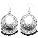 Jeweljunk Black Beads Silver Plated Afghani Earrings - 1311225A