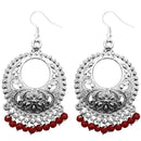 Jeweljunk Maroon Beads Silver Plated Afghani Earrings - 1311225F